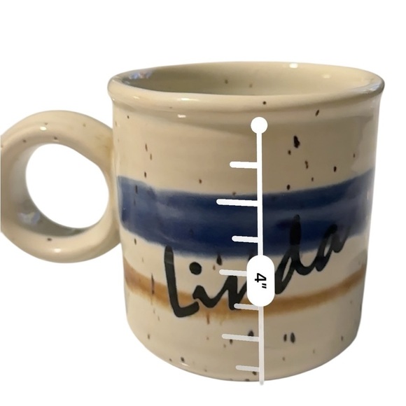 Clay In Mind Handmade Studio Art Pottery Mug Blue & Beige "Linda" Personalized - Picture 7 of 7